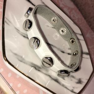 White leather 14k plated silver stud bracelet